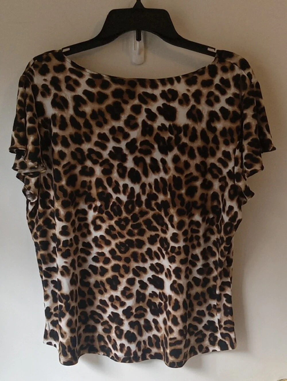 7th Avenue Leopard Print Flutter Sleeve Top - Picture 2 of 4